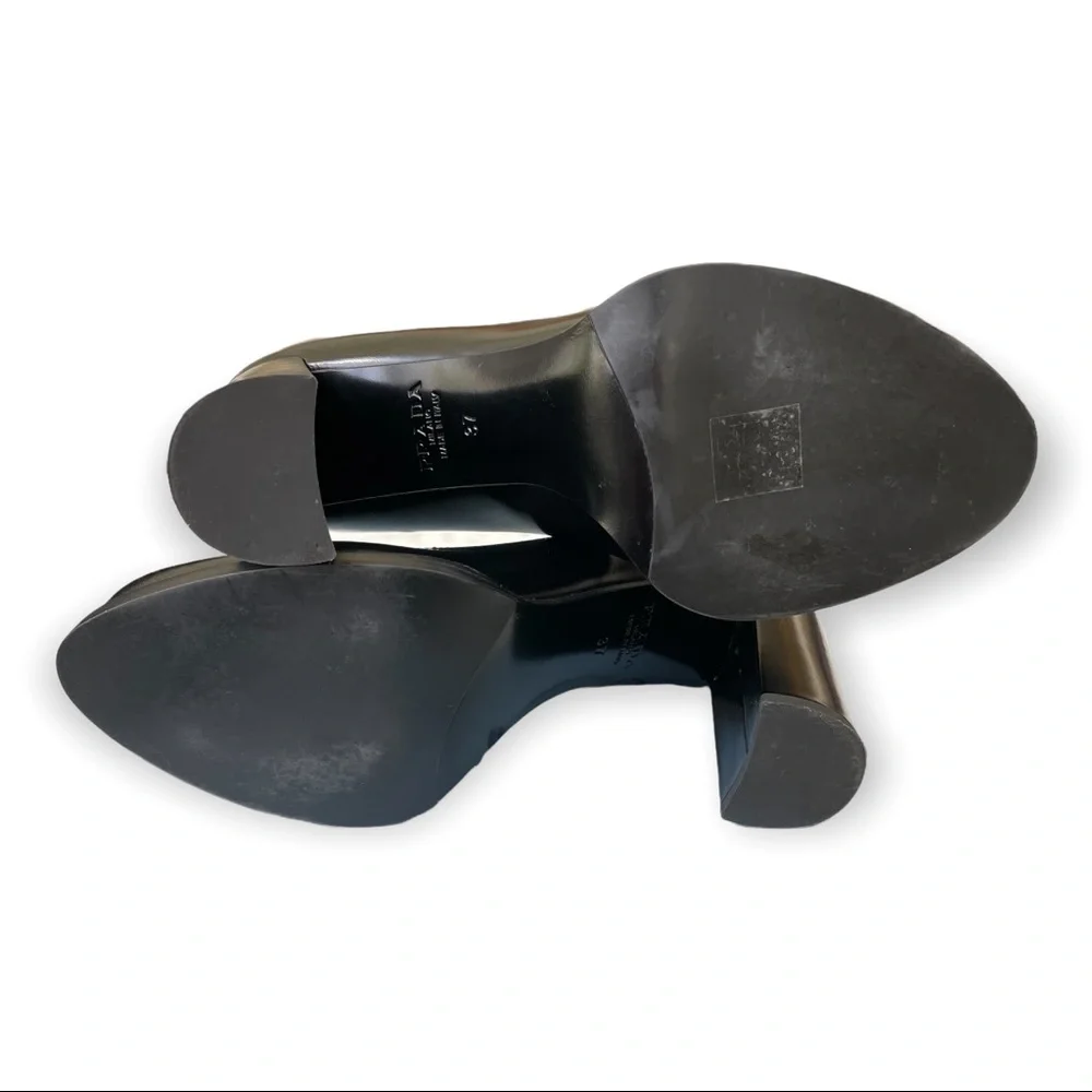 Prada Black Heels Platform Leather Chunky Heels - Picture 7 of 10